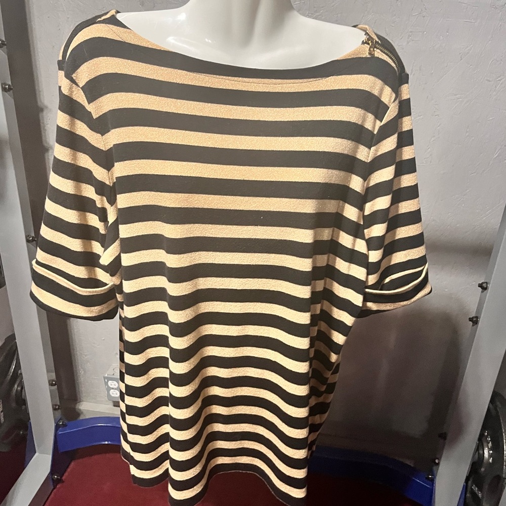 Ralph Lauren Black and Gold Striped Tee